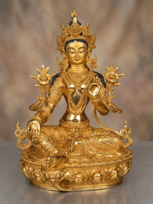 12 inch Gold Plated Green Tara Statue