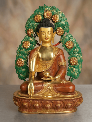 12 inch Parwa Buddha Statue with Side Gold Plated Finish