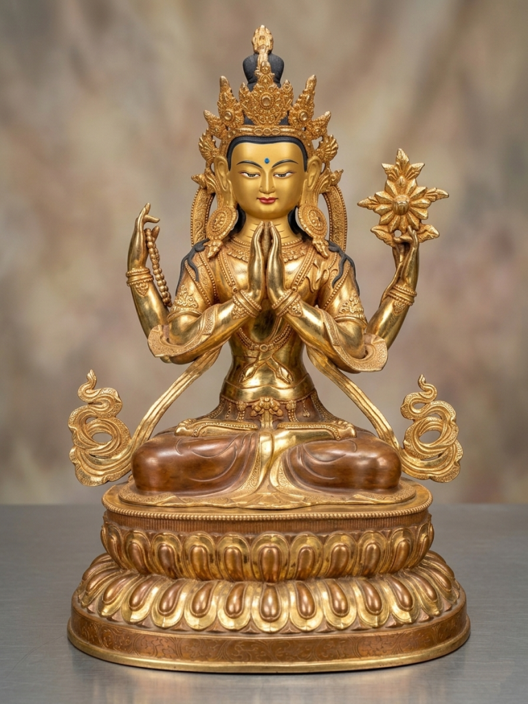 36 inch khadchery statue side gold plated